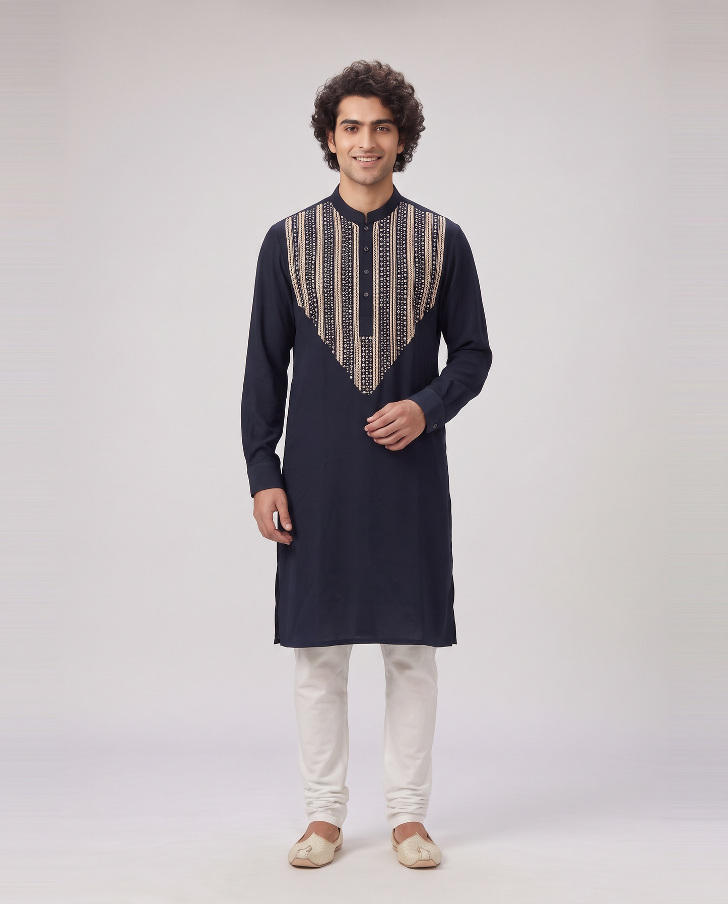 MIDNIGHT NAVY CHEVRON EMBELLISHED KURTA SET