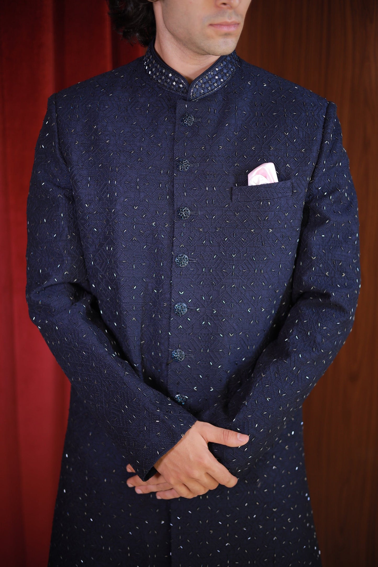 NAVY EMBROIDERED ACHKAN