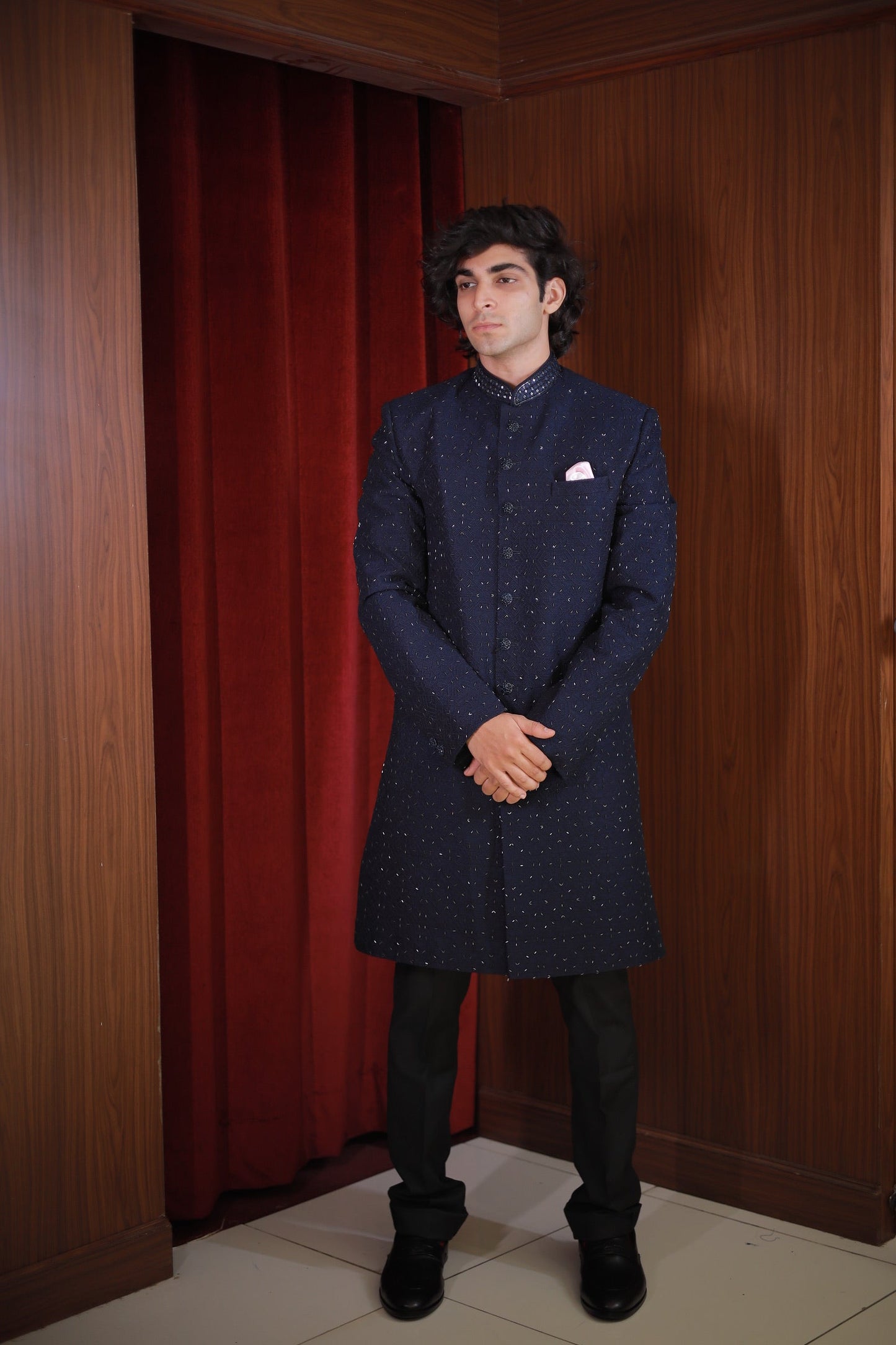 NAVY EMBROIDERED ACHKAN