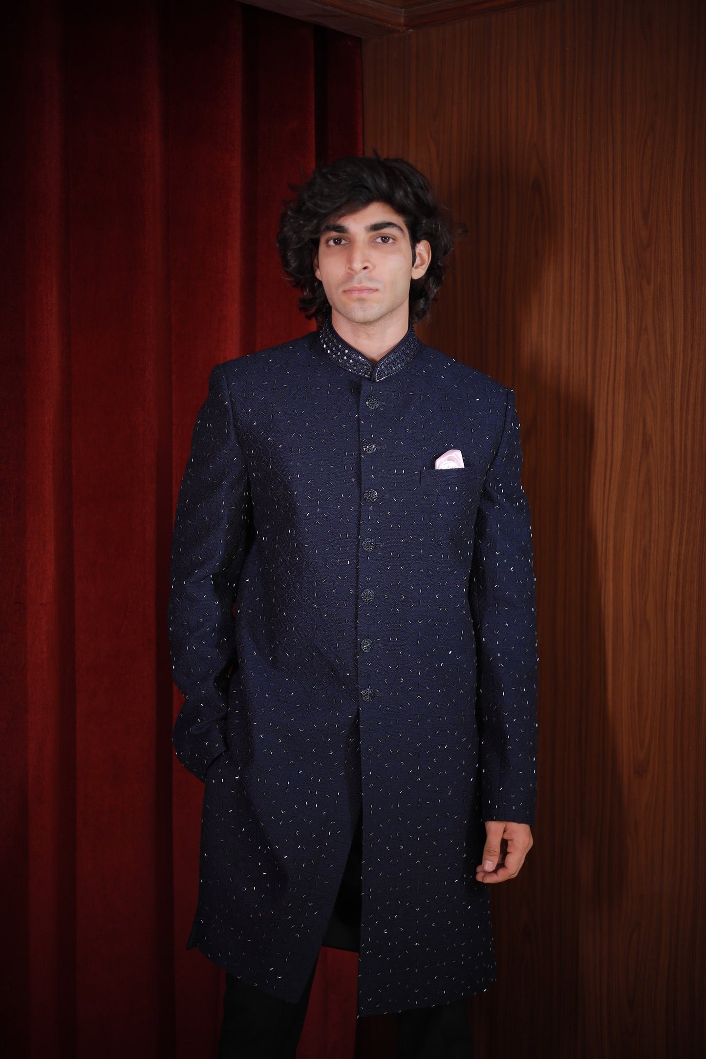 NAVY EMBROIDERED ACHKAN