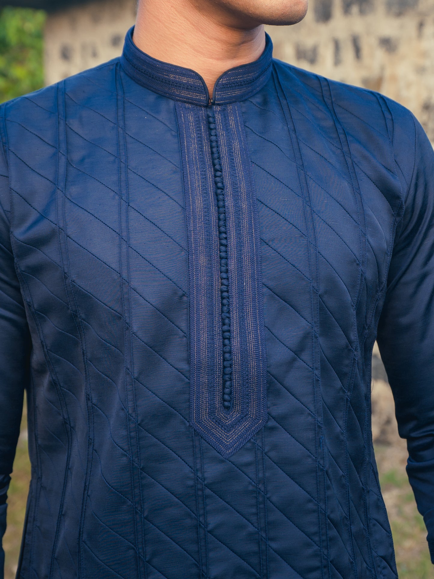 Navy Pleated Kurta Set