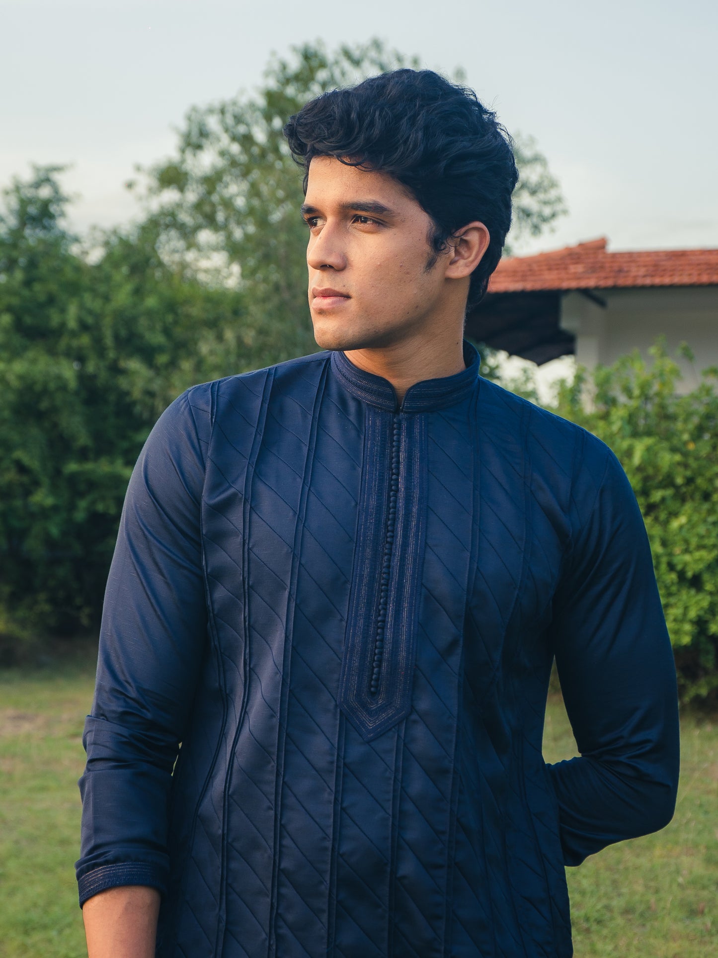 Navy Pleated Kurta Set