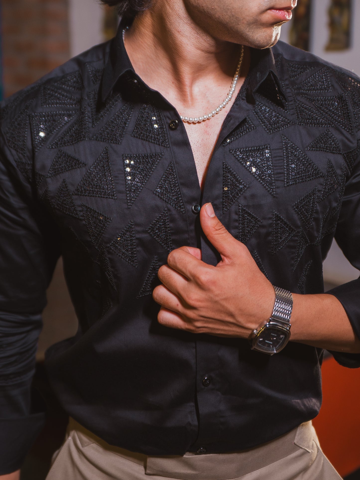 The Spotlight Black Embroidered Shirt