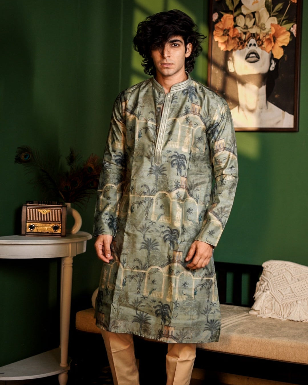 Forest Green Printed Kurta