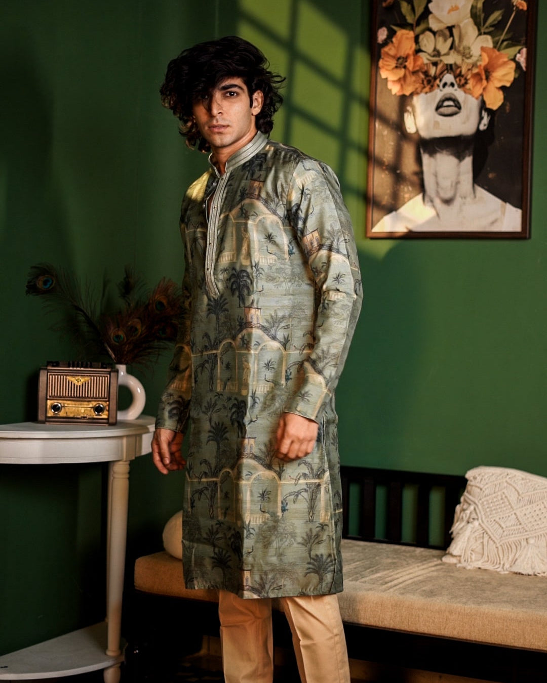 Forest Green Printed Kurta
