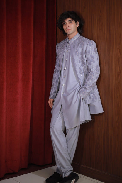GREY EMBROIDERED BANDHGALA SET