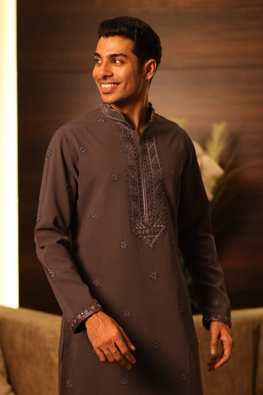 Umber Embroidered Kurta