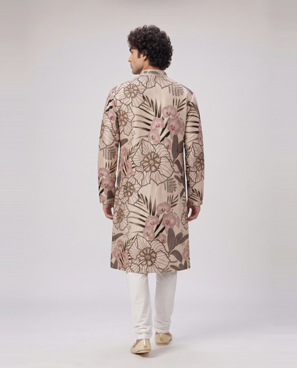 SOFT IVORY TROPICAL PRINTED KURTA SET