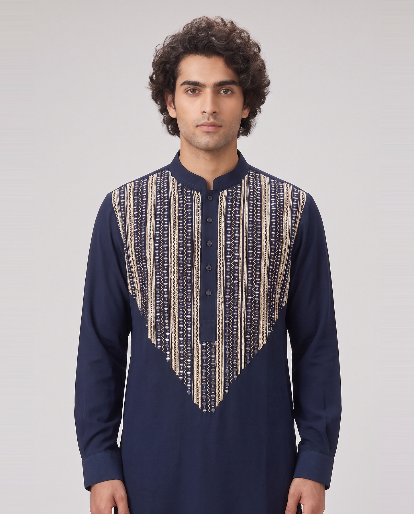 MIDNIGHT NAVY CHEVRON EMBELLISHED  KURTA SET