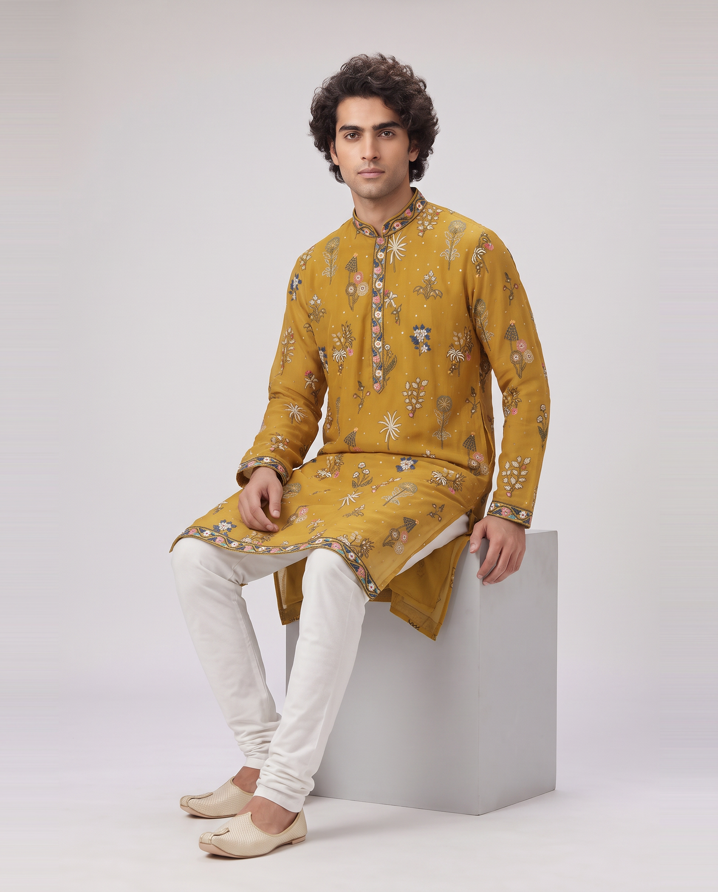 MUSTARD MULTICOLORED EMBELLISHED KURTA SET