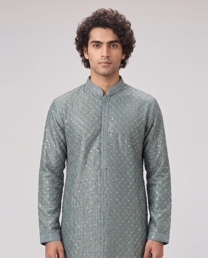SEA GREEN EMBELLISHED FESTIVE KURTA SET