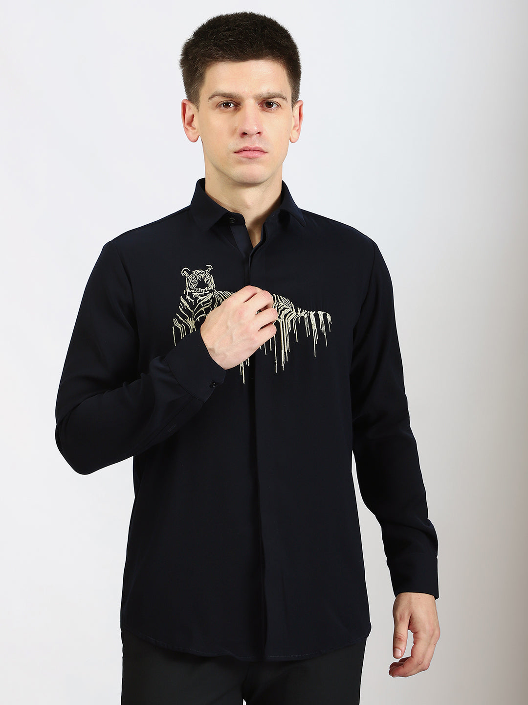 Fierce Tiger Embroidered Statement Shirt