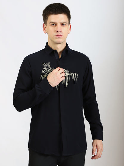 Fierce Tiger Embroidered Statement Shirt