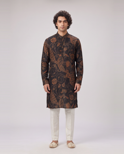 BLACK MONOCHROMATIC PRINTED  KURTA SET