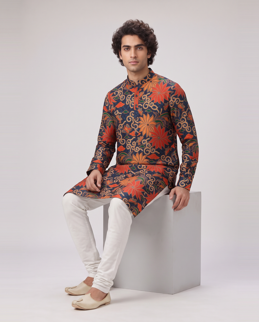 MIDNIGHT BLUE BLOOM PRINTED  KURTA SET