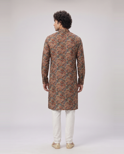 BEIGE MULTICOLOR PAISLEY PRINTED KURTA SET