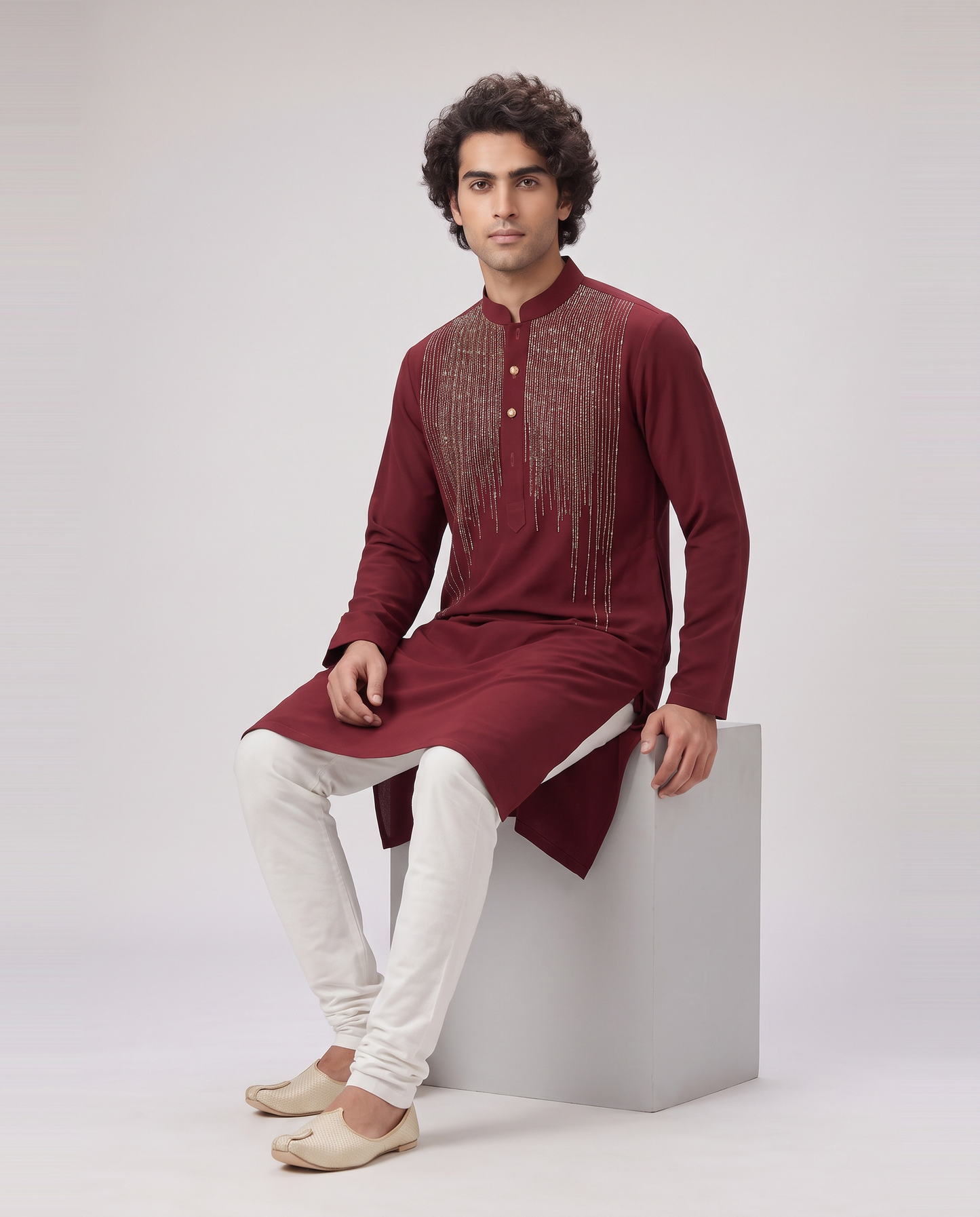 MAROON GLEAMING EMBELLISHED KURTA SET
