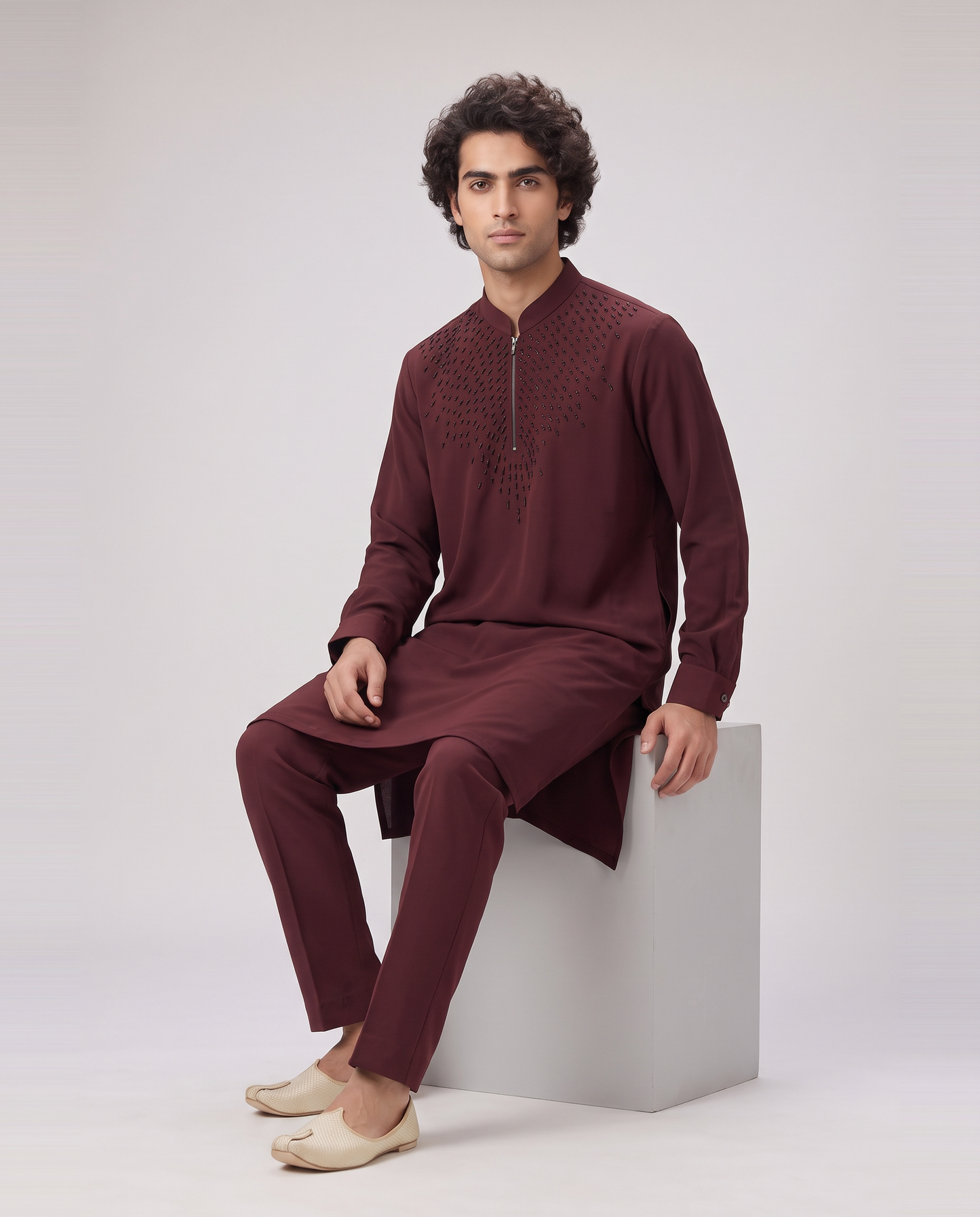 BURGUNDY GLEAMING EMBELLISHED KURTA SET