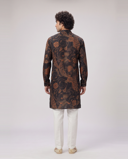 BLACK MONOCHROMATIC PRINTED  KURTA SET