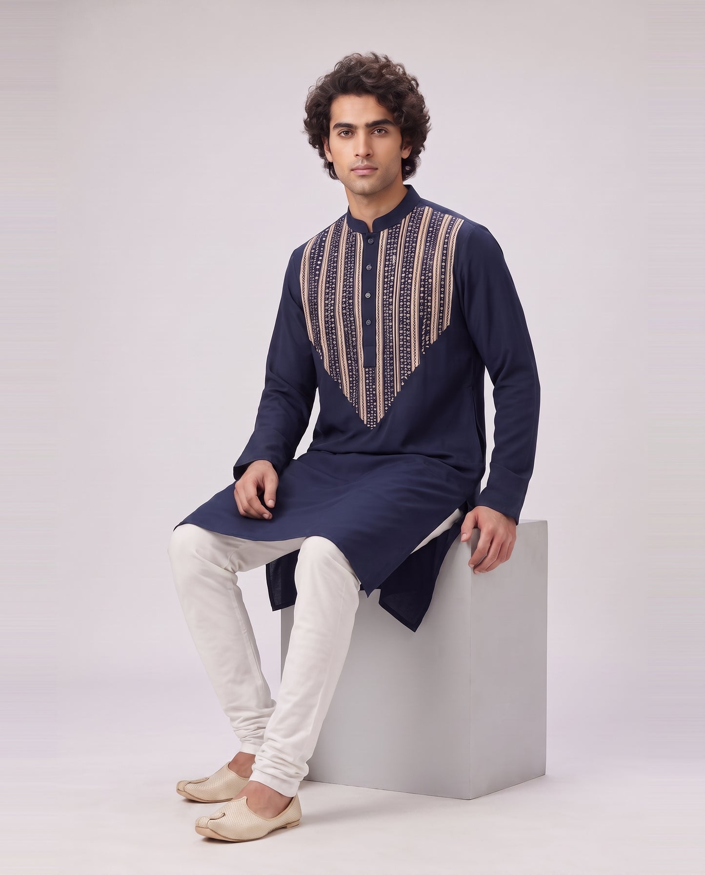 MIDNIGHT NAVY CHEVRON EMBELLISHED  KURTA SET
