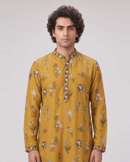MUSTARD MULTICOLORED EMBELLISHED KURTA SET