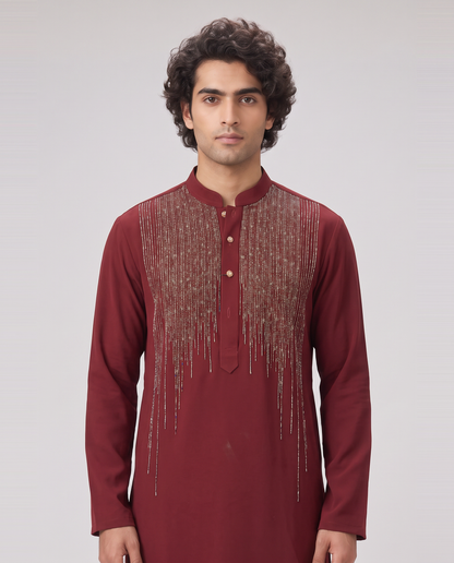 MAROON GLEAMING EMBELLISHED KURTA SET