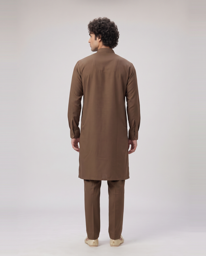 LIGHT BROWN FLORAL EMBELLISHED KURTA SET