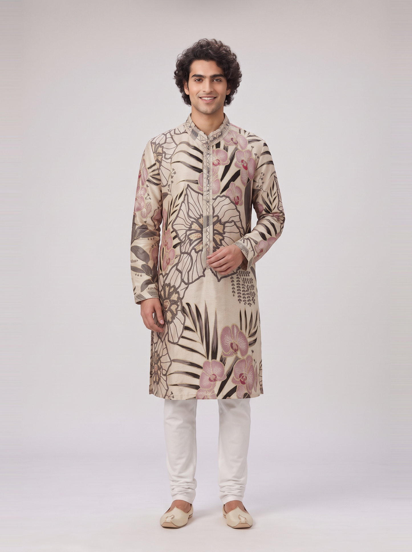 SOFT IVORY TROPICAL PRINTED KURTA SET