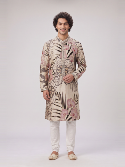 SOFT IVORY TROPICAL PRINTED KURTA SET
