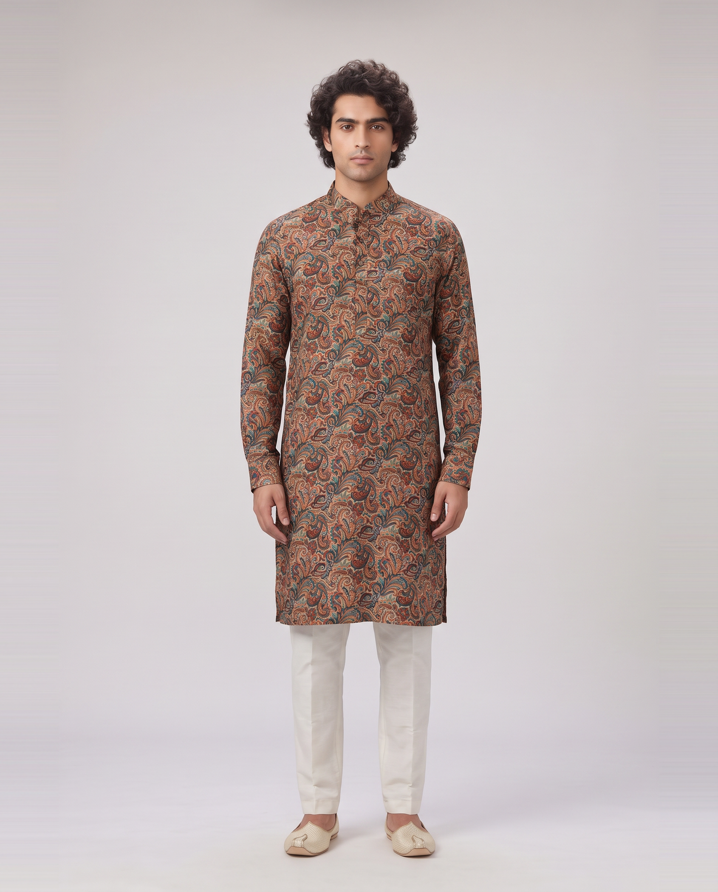 BEIGE MULTICOLOR PAISLEY PRINTED KURTA SET