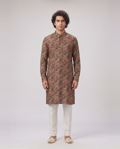 BEIGE MULTICOLOR PAISLEY PRINTED KURTA SET