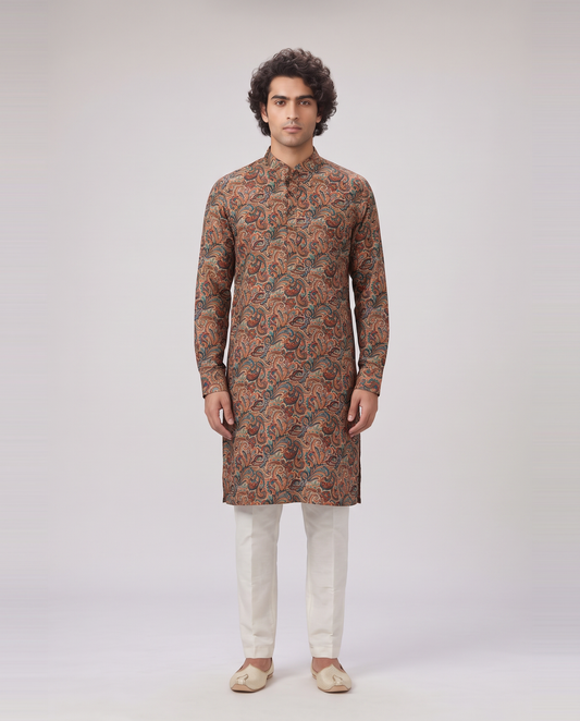 BEIGE MULTICOLOR PAISLEY PRINTED KURTA SET