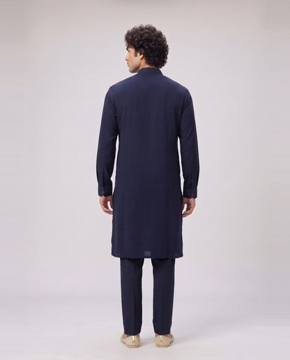 MIDNIGHT NAVY CHEVRON EMBELLISHED  KURTA SET