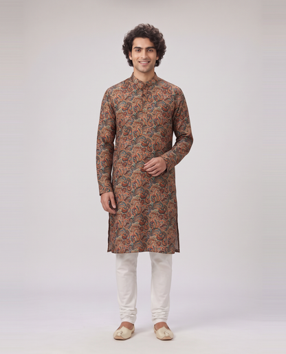 BEIGE MULTICOLOR PAISLEY PRINTED KURTA SET