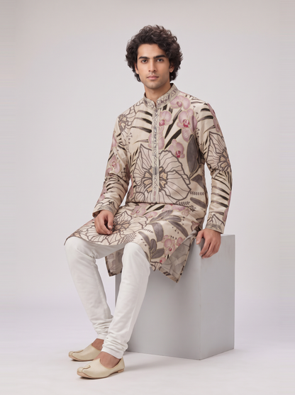 SOFT IVORY TROPICAL PRINTED KURTA SET
