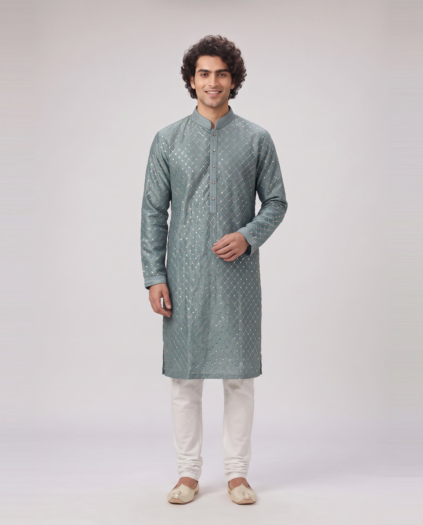 SEA GREEN EMBELLISHED FESTIVE KURTA SET
