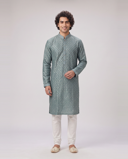 SEA GREEN EMBELLISHED FESTIVE KURTA SET