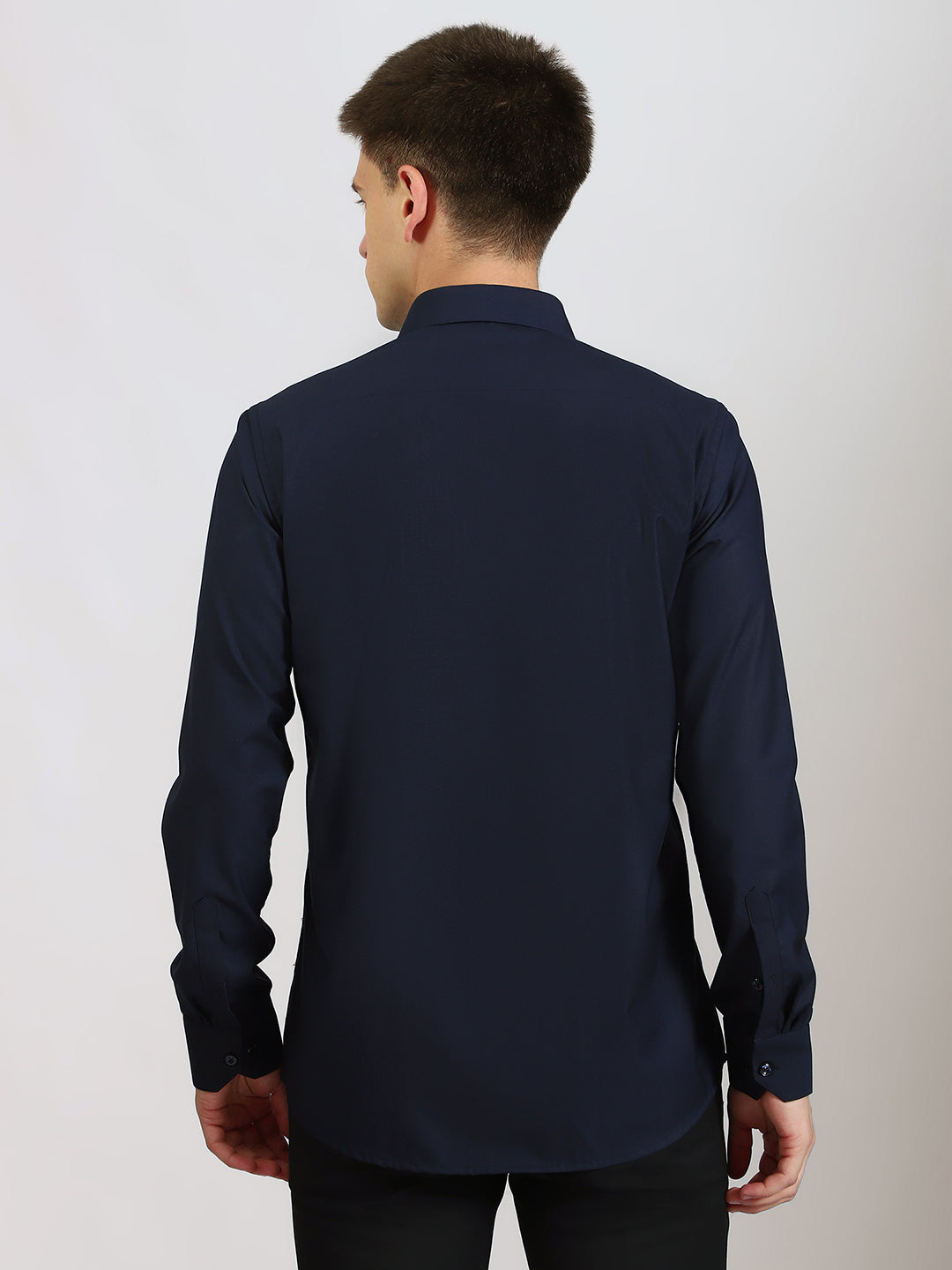 Embroidered Floral Pattern Navy Shirt