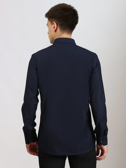 Embroidered Floral Pattern Navy Shirt