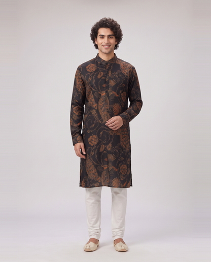 BLACK MONOCHROMATIC PRINTED  KURTA SET