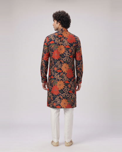 MIDNIGHT BLUE BLOOM PRINTED  KURTA SET