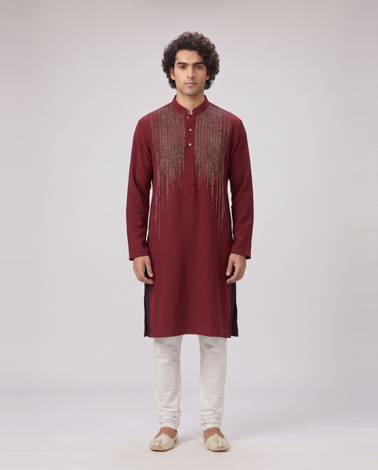 MAROON GLEAMING EMBELLISHED KURTA SET