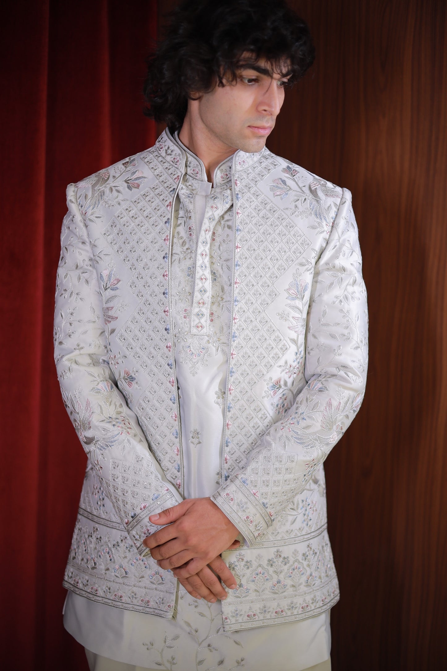 GREY EMBROIDERED BANDHGALA SET
