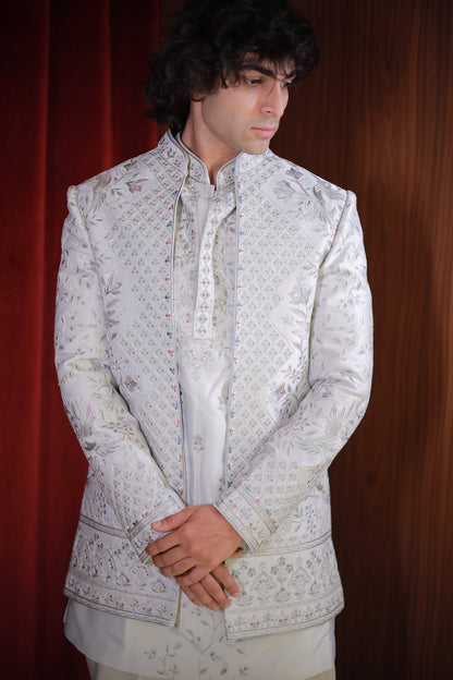GREY EMBROIDERED BANDHGALA SET