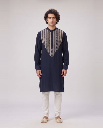 MIDNIGHT NAVY CHEVRON EMBELLISHED  KURTA SET