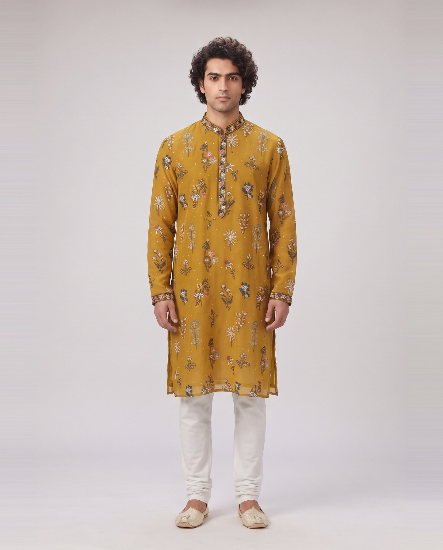 MUSTARD MULTICOLORED EMBELLISHED KURTA SET