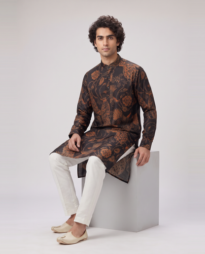 BLACK MONOCHROMATIC PRINTED  KURTA SET