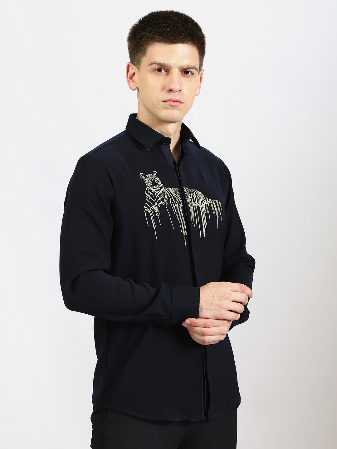 Fierce Tiger Embroidered Statement Shirt