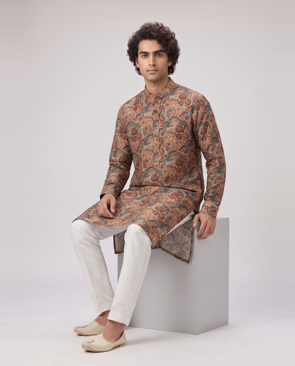 BEIGE MULTICOLOR PAISLEY PRINTED KURTA SET
