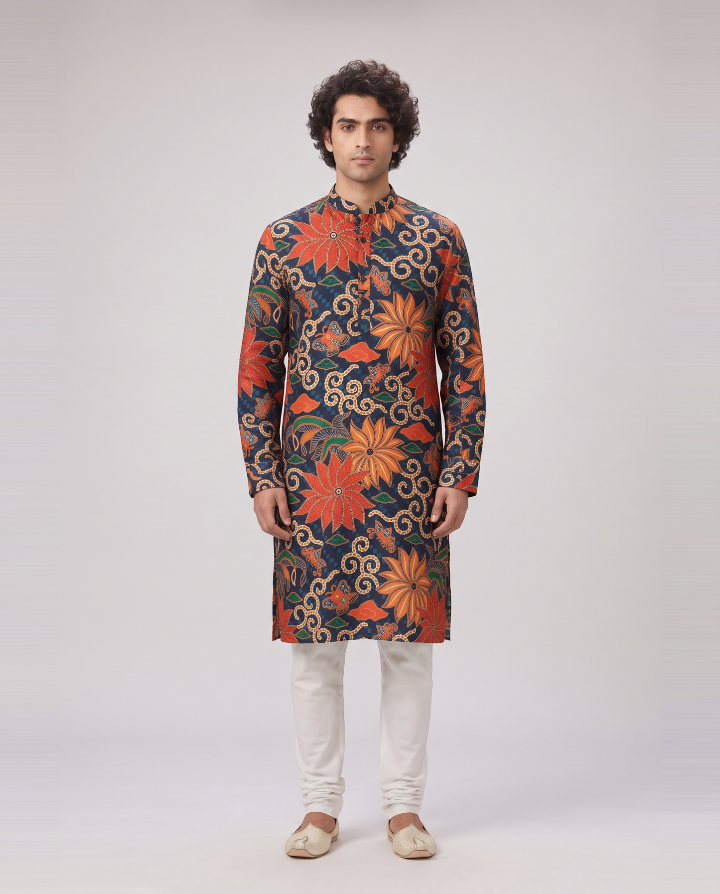 MIDNIGHT BLUE BLOOM PRINTED  KURTA SET
